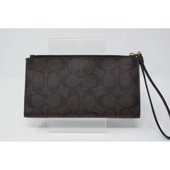 Coach Long Wallet in Signature Coated Canvas Brown, Black Gold Tone - Picture 2 of 5